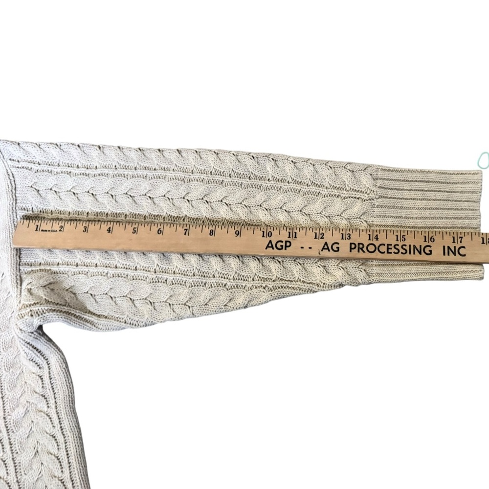 Denimist American Flag Cable Knit Sweater Oatmeal Cream Preppy Patriotic USA J32 - Picture 6 of 9